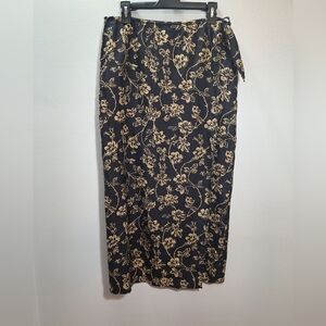 Lauren Ralph Lauren Silk & Linen Black & Tan Floral Wrap Ankle Maxi Skirt Sz 12